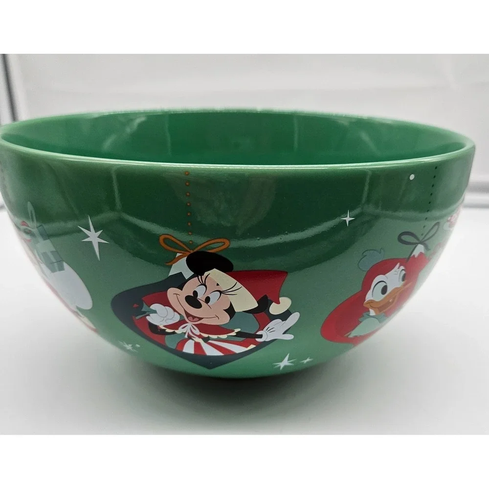 Disney Christmas Serving Bowl‎ Green Mickey Minnie Goofy Donald Holiday Ceramic